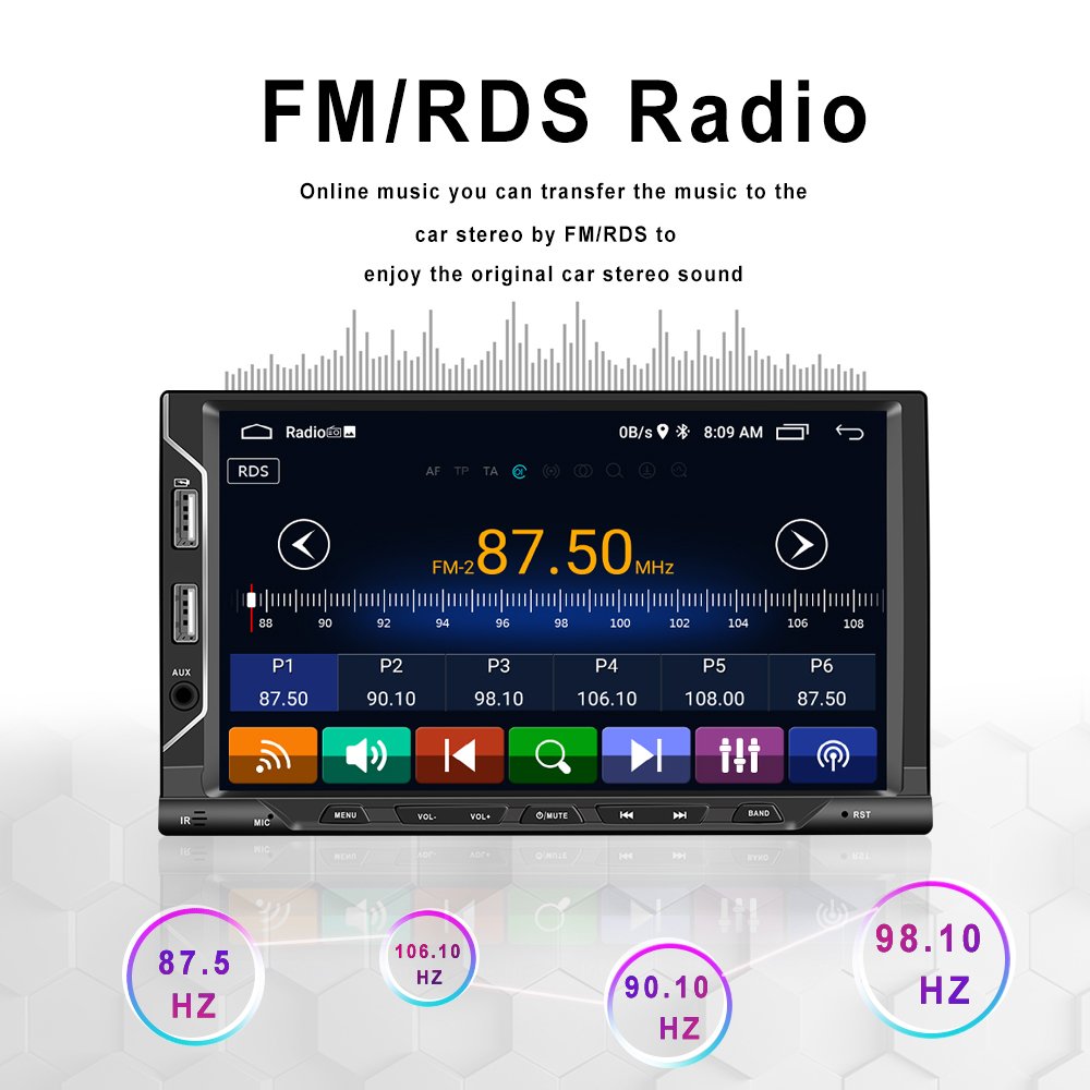 (EU Stock) Podofo Android Double Din Car Radio Stereo 7" 2.5D Touch Screen CarPlay & Android Auto GPS WIFI Hifi Audio FM RDS