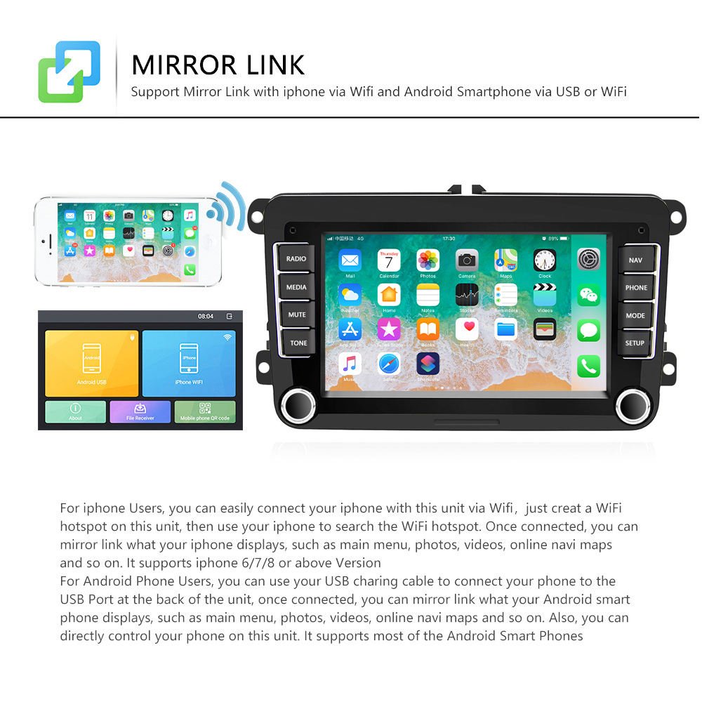 7'' For VW/PASSAT/POLO/GOLF 5 6/TOURAN 2 Din Android GPS WIFI Car Stereo Auto radio BT FM Car Android Player