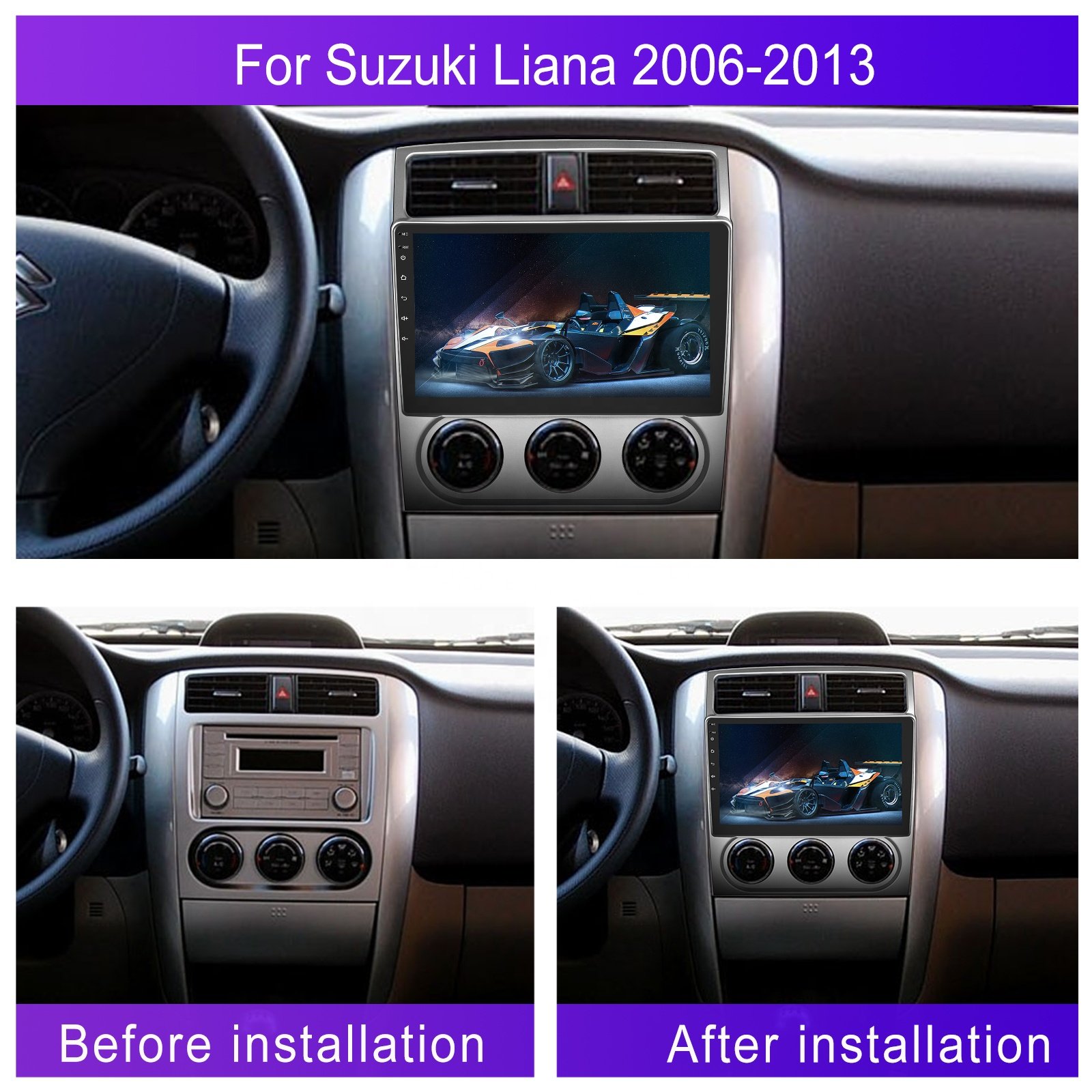 Podofo 9'' Car Radio Android Carplay Android Auto GPS RDS HIFI with AHD Camera For SUZUKI Liana 2006-2013