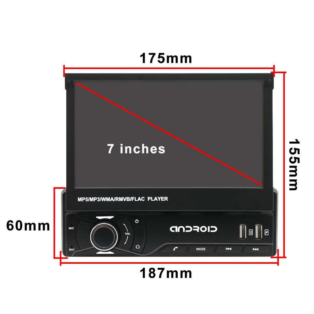 1 Din 7 inch Universal Android Car Radio Autoradio GPS Player + Retractable Screen BT USB Fast Charging SD AUX Car Audio Stereo