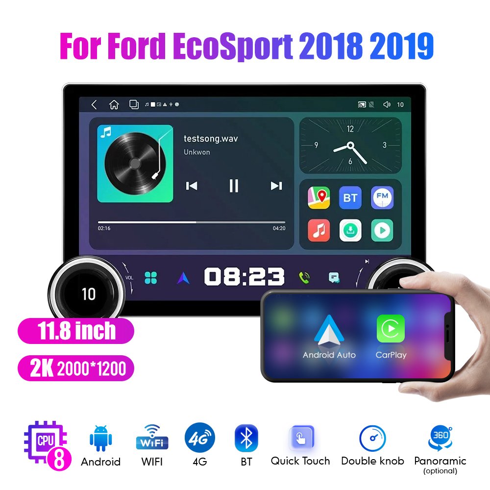 11.8Inch Car Radio For Ford EcoSport 2018 2019 DIAMOND 2K QLED Screen 2Din Android Car Stereo Car DVD Player Carplay DSP