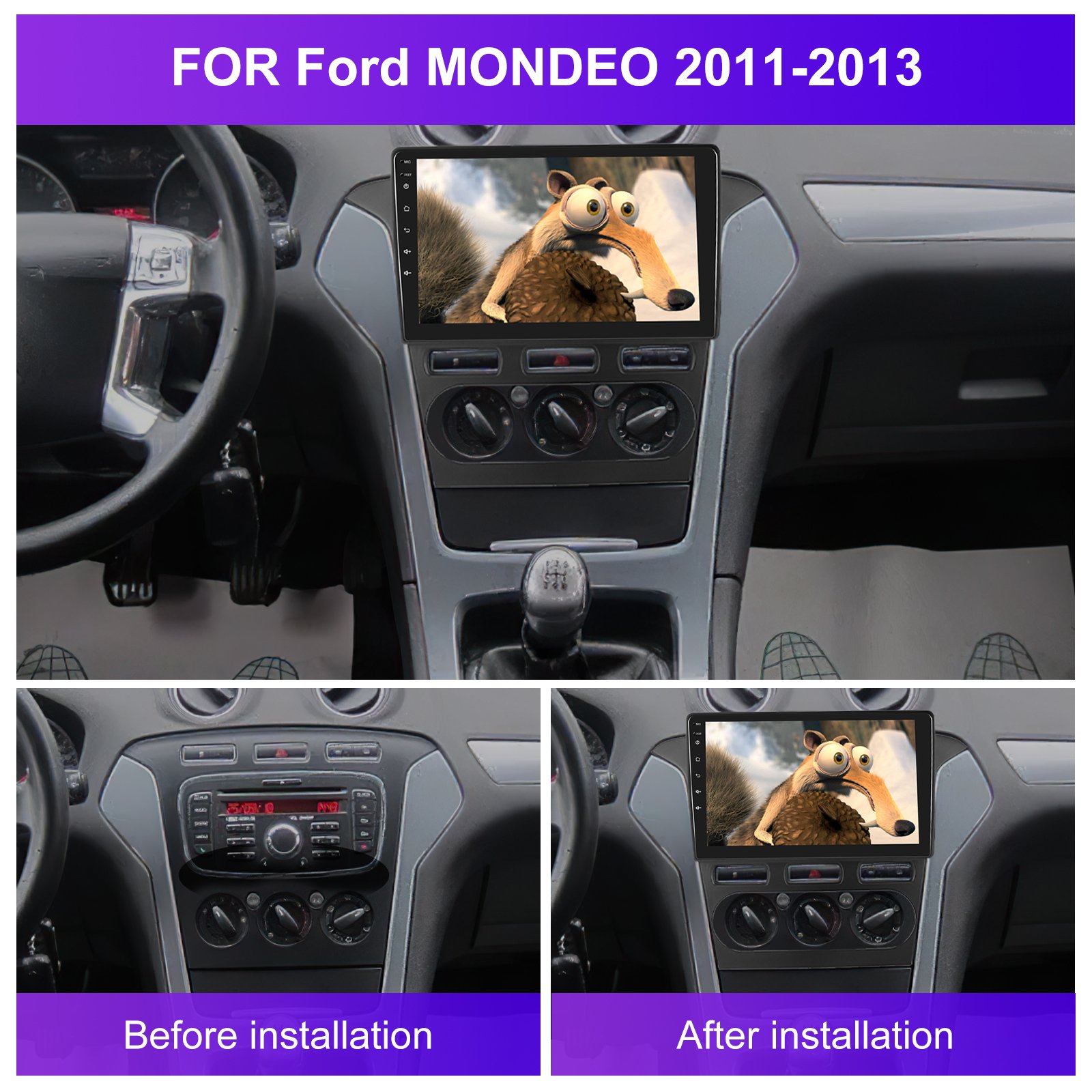 Podofo 10.1 Inch Android Car Radio Double Din Carplay Android Auto GPS Support AHD Camera For Ford 2011-2013 MONDEO CHIA-X
