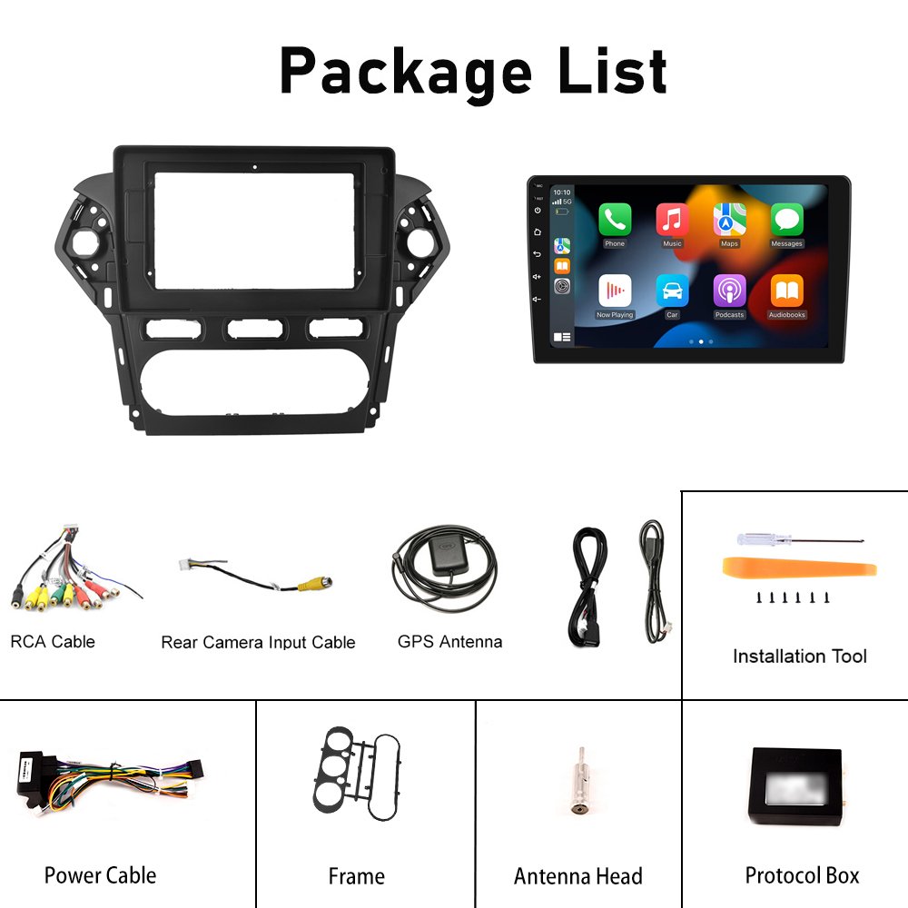 Podofo 10.1 Inch Android Car Radio Double Din Carplay Android Auto GPS Support AHD Camera For Ford 2011-2013 MONDEO CHIA-X