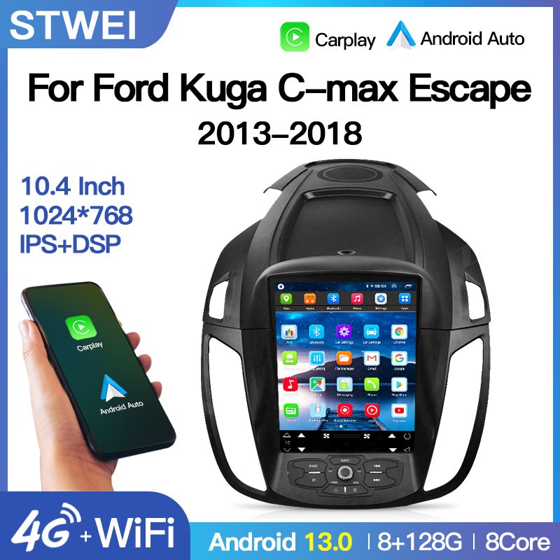 10.4" Car Radio For Ford Kuga C-max Escape 2013-2018 Tesla Screen Navigation Player CarPlay Multimedia Android 13 BT Auto 2 Din