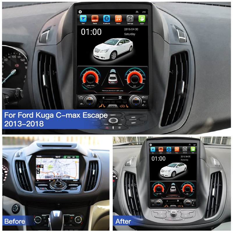 10.4" Car Radio For Ford Kuga C-max Escape 2013-2018 Tesla Screen Navigation Player CarPlay Multimedia Android 13 BT Auto 2 Din