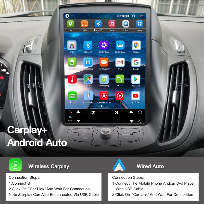 10.4" Car Radio For Ford Kuga C-max Escape 2013-2018 Tesla Screen Navigation Player CarPlay Multimedia Android 13 BT Auto 2 Din