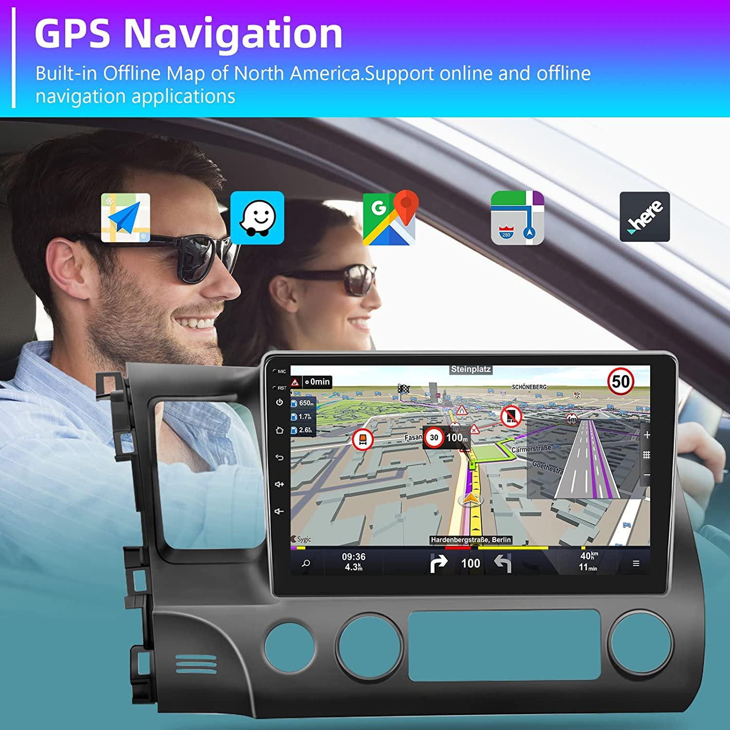 Podofo 10.1" 2 Din Android Car Stereo Radio with Carplay & Android Auto GPS Wifi BT FM RDS Hifi Audio For Honda Civic 2006-2011