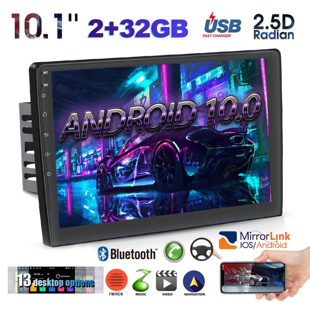 Podofo 10.1'' Universal 2 Din Car Radio 2+32G Android GPS Wifi With Full Touch Auto Video 1080p HD BT FM Car Radio Games
