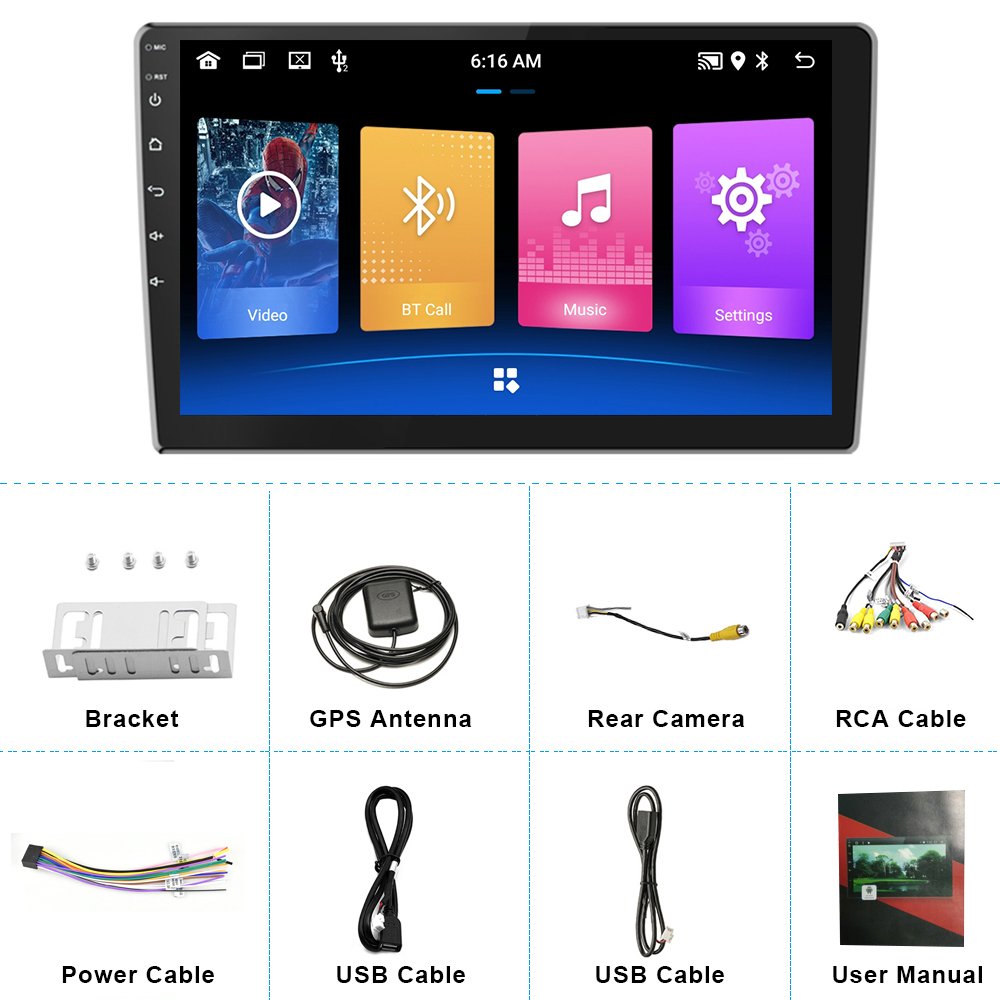Podofo 10.1'' Universal 2 Din Car Radio 2+32G Android GPS Wifi With Full Touch Auto Video 1080p HD BT FM Car Radio Games