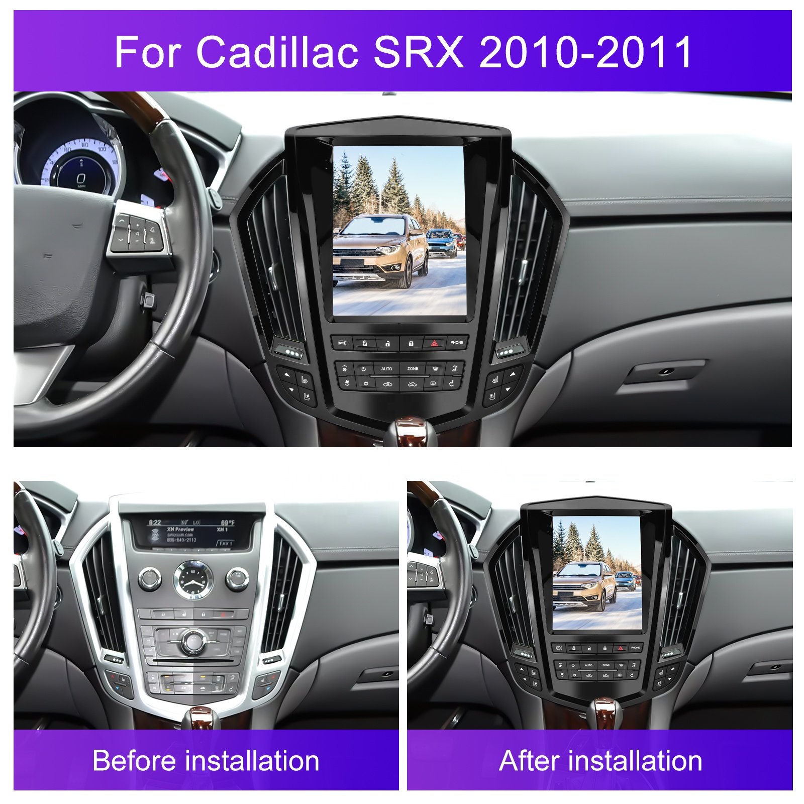 (US Stock) Podofo 9.7" Car Radio For Cadillac SRX 2010-2011 CarPlay Android Auto GPS WiFi BT FM Android 13 Global Car Frame