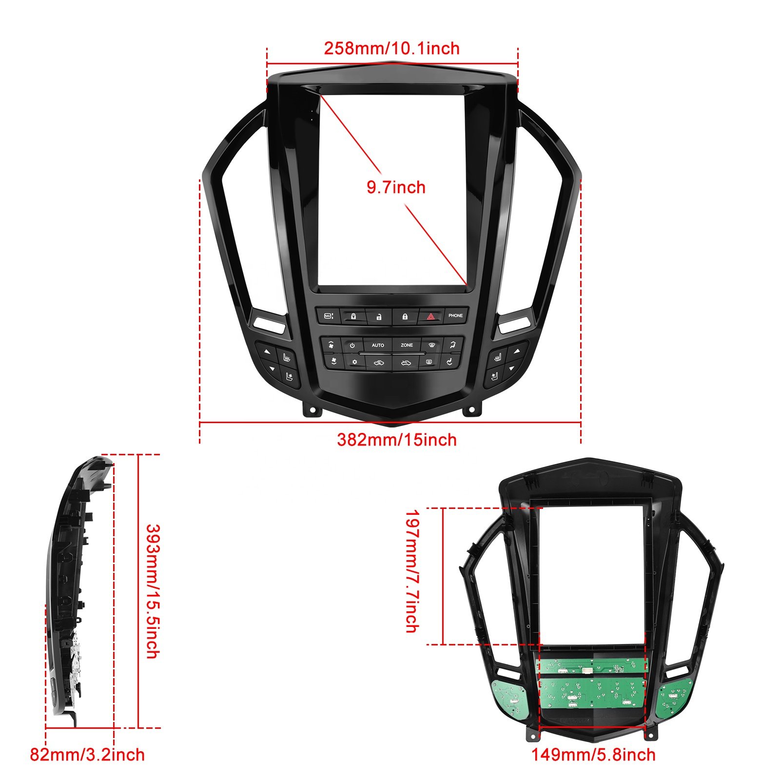 (US Stock) Podofo 9.7" Car Radio For Cadillac SRX 2010-2011 CarPlay Android Auto GPS WiFi BT FM Android 13 Global Car Frame