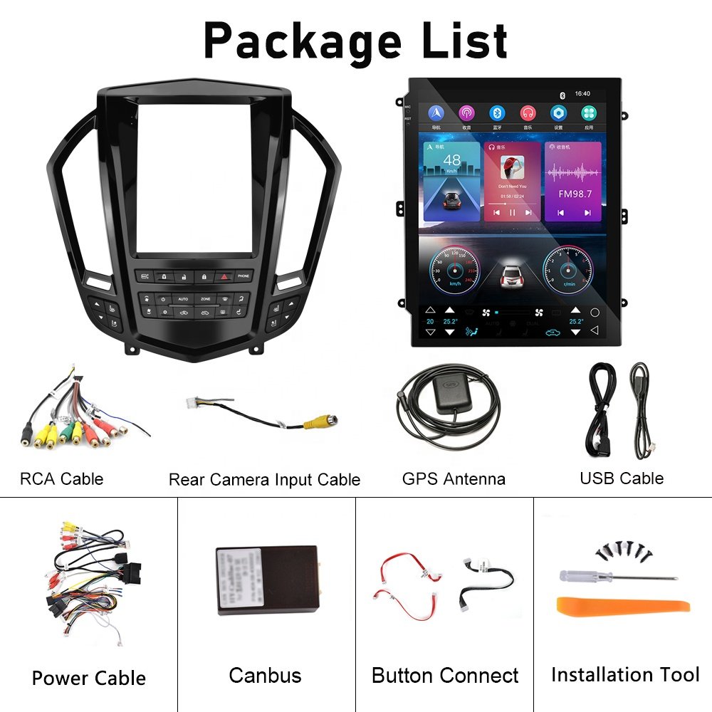 (US Stock) Podofo 9.7" Car Radio For Cadillac SRX 2010-2011 CarPlay Android Auto GPS WiFi BT FM Android 13 Global Car Frame