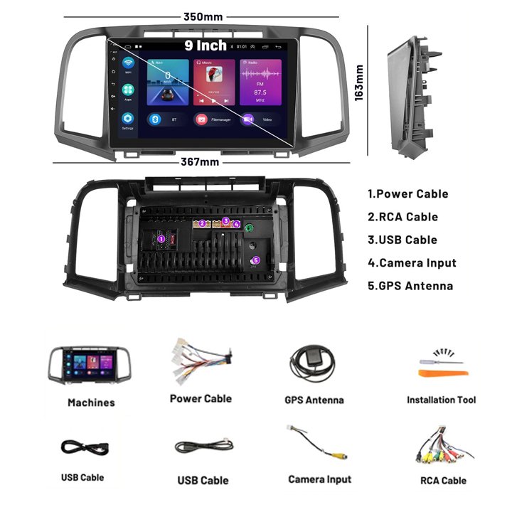 (USA Stock) Podofo 9'' Android Car Radio Carplay Android Auto GPS RDS HIFI Support AHD Camera For Toyota Venza 2011