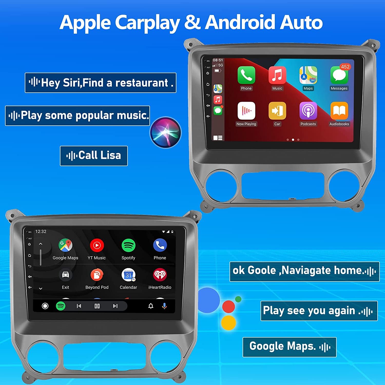 Podofo 10.1" Android Car Stereo For Chevrolet Silverado 2014 Car Radio Autoradio Carplay Android Auto GPS Wifi Hifi Audio RDS