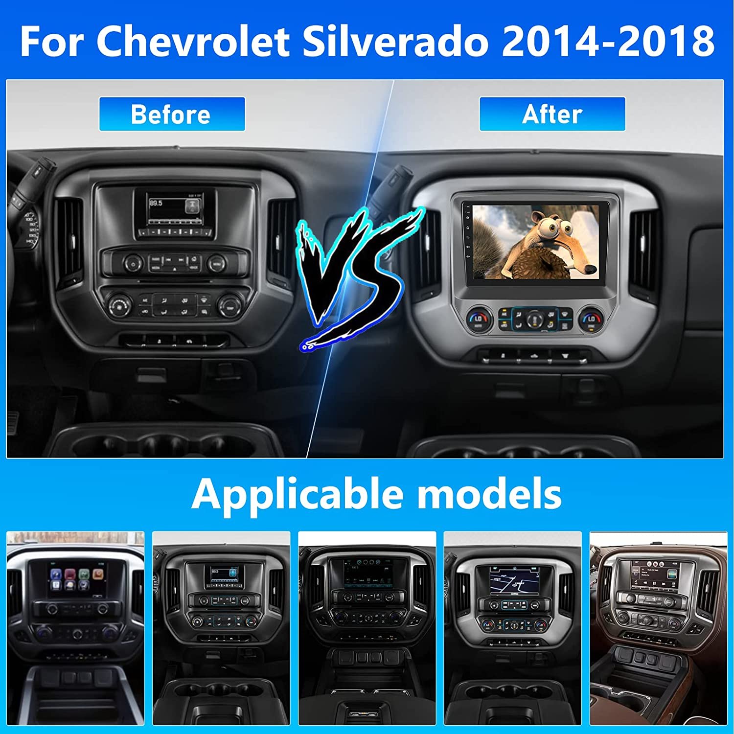 Podofo 10.1" Android Car Stereo For Chevrolet Silverado 2014 Car Radio Autoradio Carplay Android Auto GPS Wifi Hifi Audio RDS
