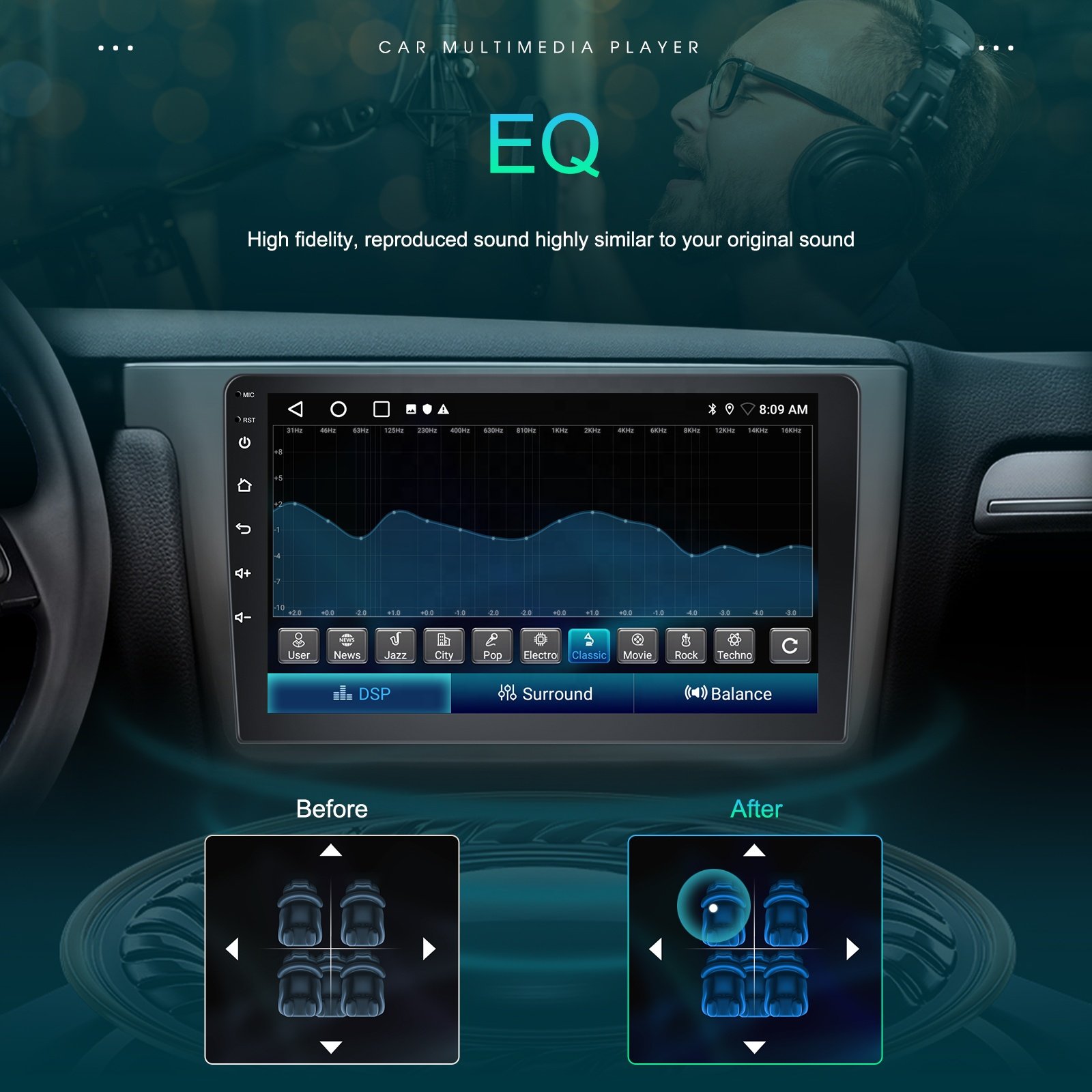 (US Stock) Podofo 9/10'' 2+32GB Android Car Stereo CarPlay Android Auto Car Radio Video Autoradio GPS WiFi BT FM RDS Wholesale