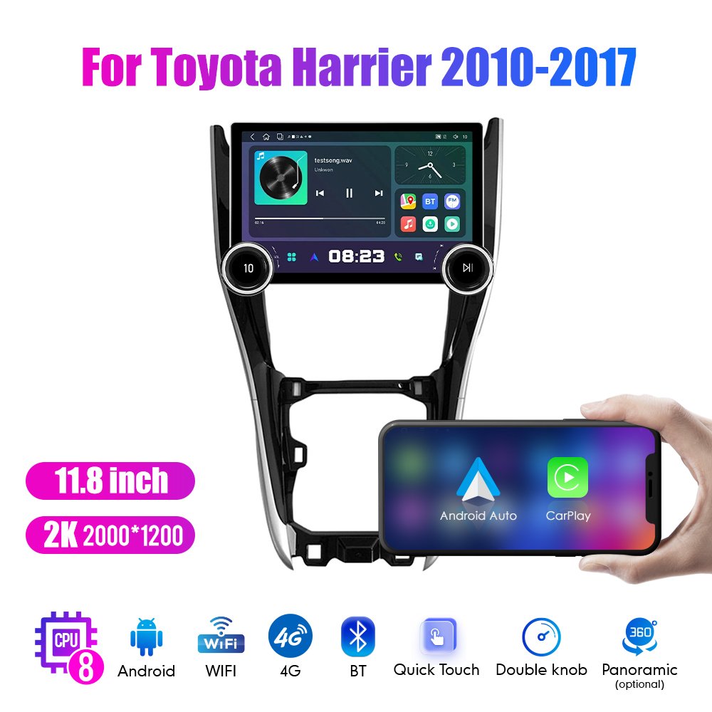 11.8Inch 2Din Android Car Radio For Toyota Harrier 2010- 2017 2K QLED Screen Car Stereo Car DVD Player Carplay Android Auto