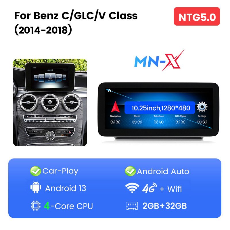 Navifly MNX 12.3inch 10.25 inch 1920*720 Android 13 car audio system for Benz C W205-GLC X253-V class 2014-2018 with Car player