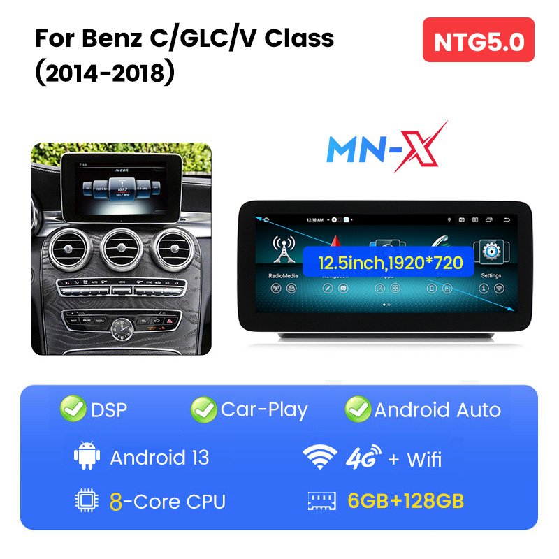 Navifly MNX 12.3inch 10.25 inch 1920*720 Android 13 car audio system for Benz C W205-GLC X253-V class 2014-2018 with Car player