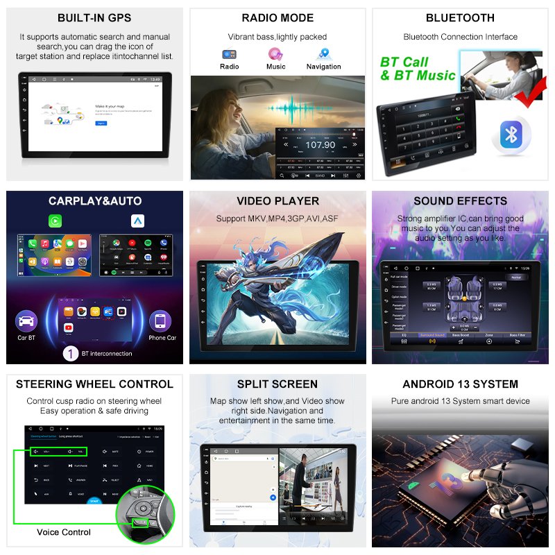 9Inch Universal Android Touch Screen Radio Car DVD Player 2Din Car Stereo GPS Wireless Carplay AA 4G 5G WIFI For Ford Fusion