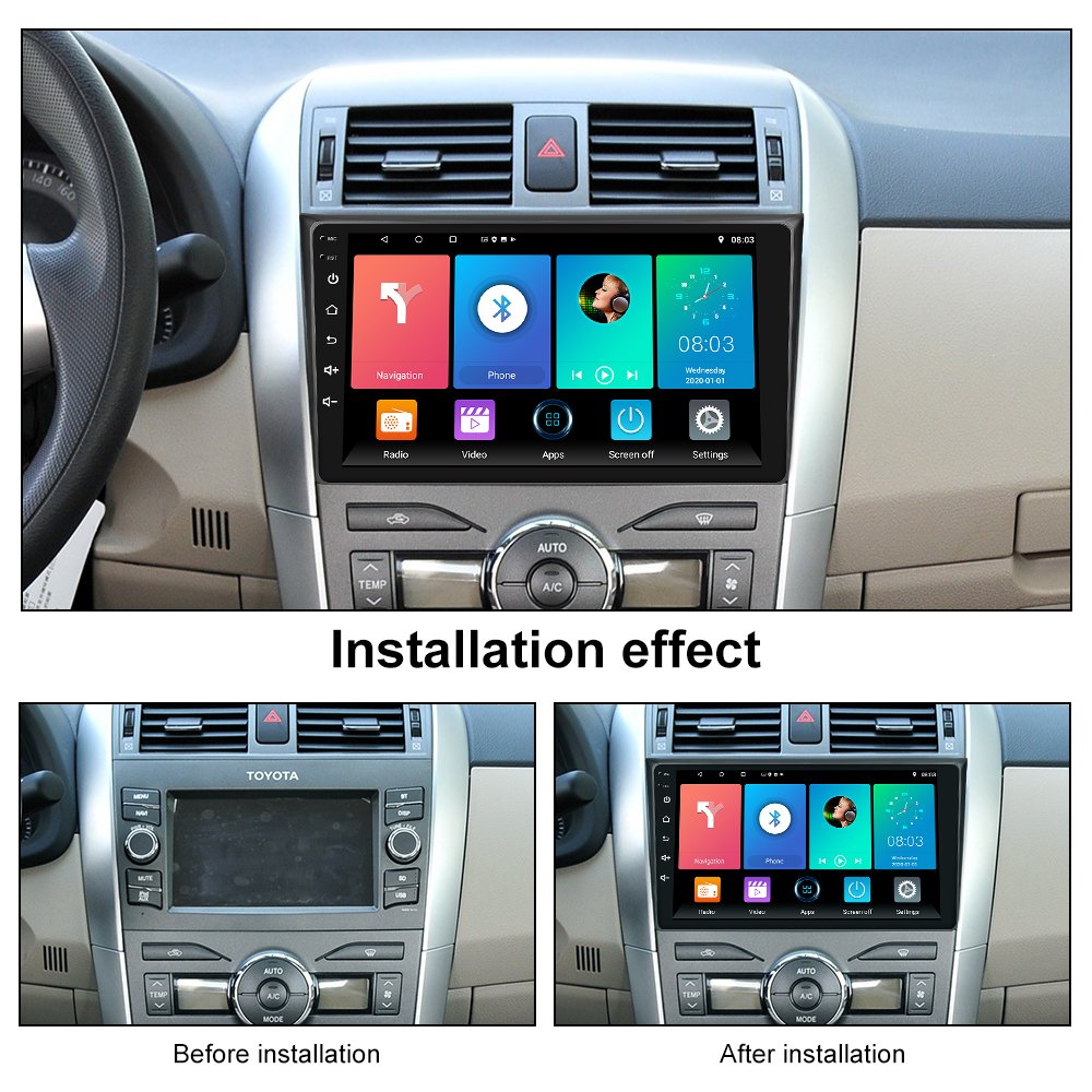 Podofo 9'' Android Car Radio Stereo 2 Din Radio Car 1+32G Carplay Android Auto WIFI GPS AHD Cam For Toyota Corolla 2006-2012