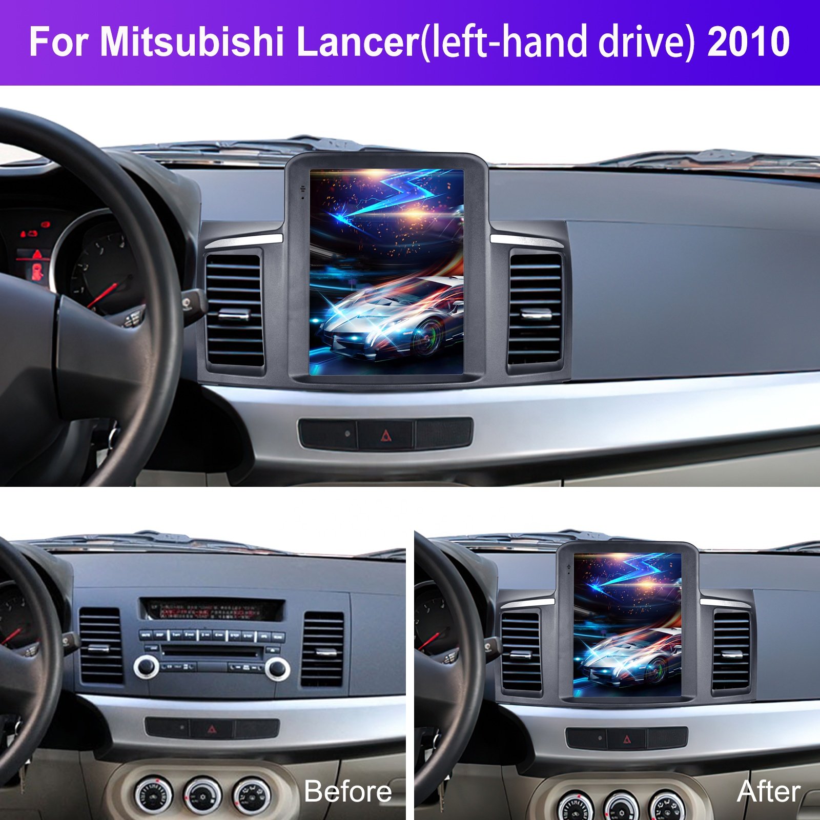 Podofo 9.7" Android Car Stereo Car Radio For Mitsubishi Lancer 2010 Wireless Carplay Android Auto GPS Wifi Hifi FM RDS