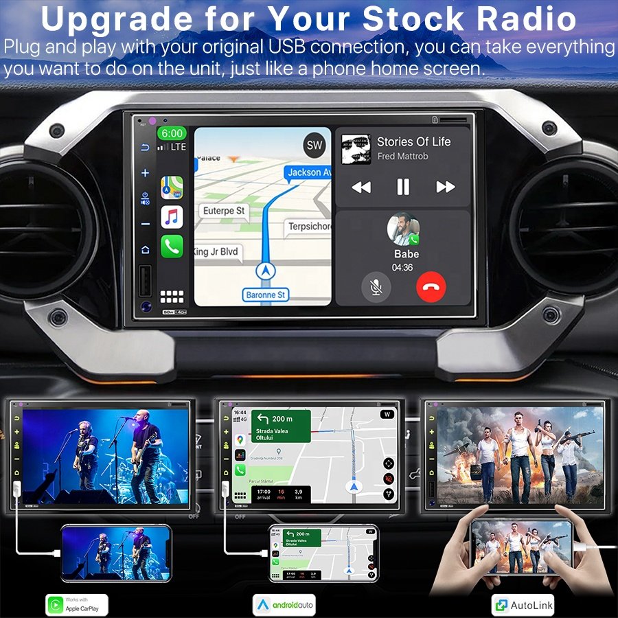 JMC Custom High Quality Car Dvd Player Universal Head Unit Double Din Car Play Android Auto Steering Wheel Control 7 Inch Touch