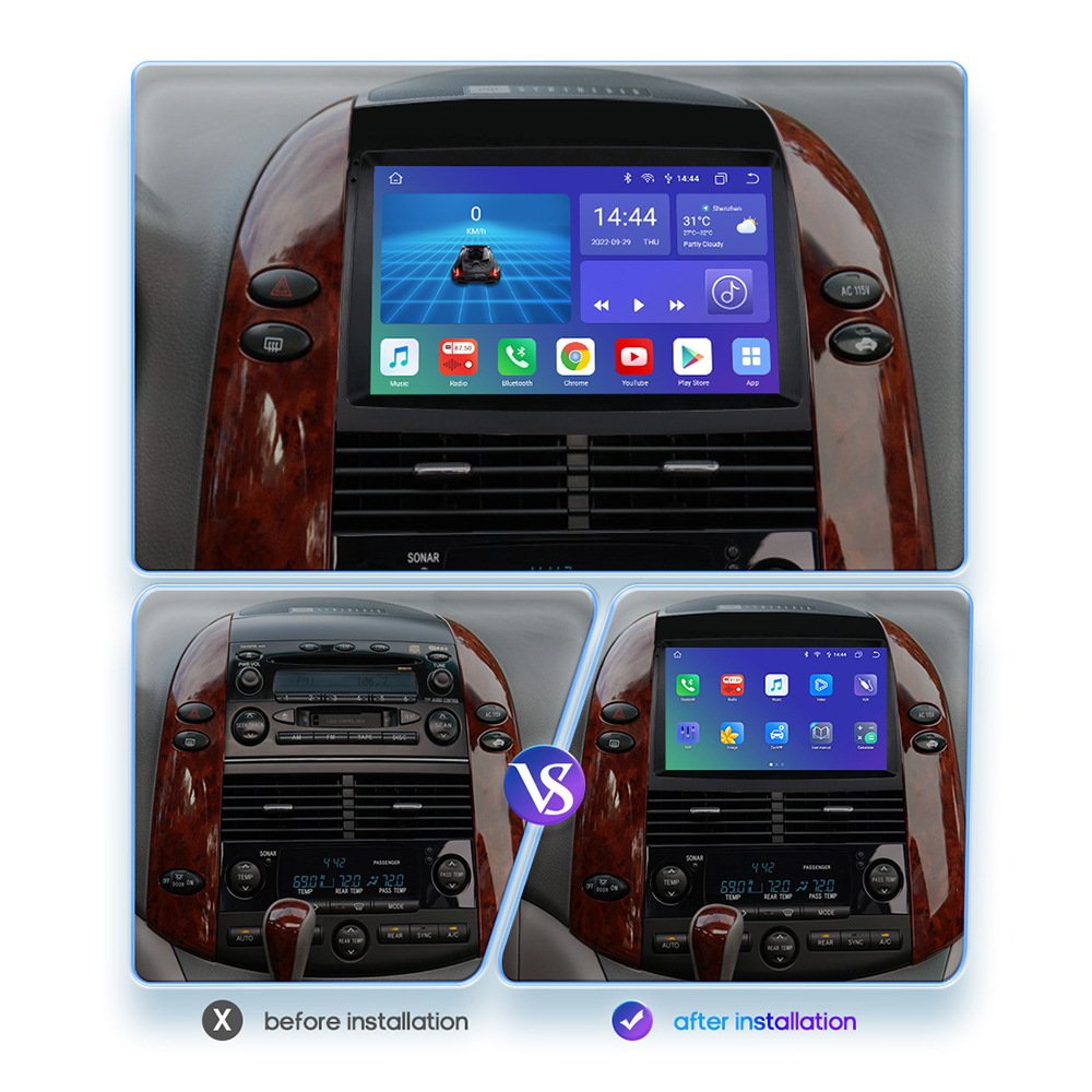 9 Inch android car dvd player for toyota sienna 2 2003 2004 2005 2006 2007 2008 2009 2010 with apple car play navigation GPS 4G