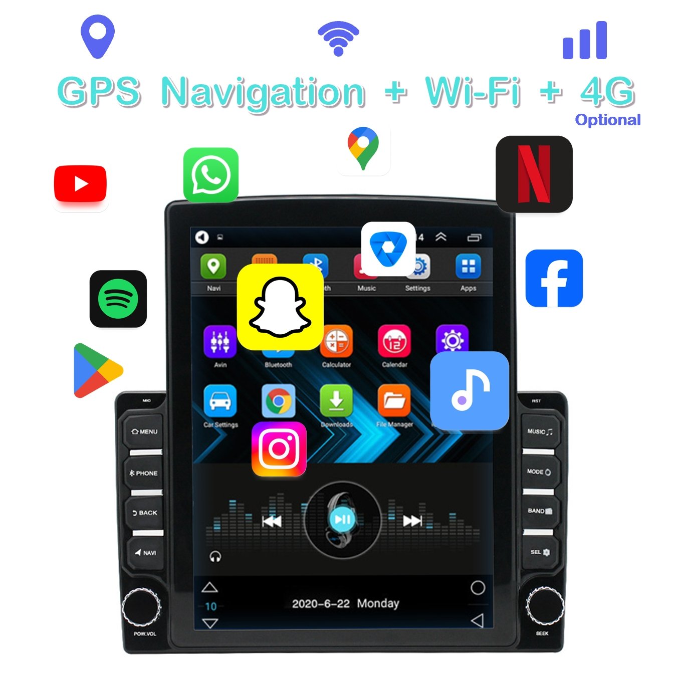 Zmecar 9.7 Inch Vertical Carplay Screen Android Car Dvd Player Autoradio 1+16GB BT FM WIFI GPS Navigation Car Stereo