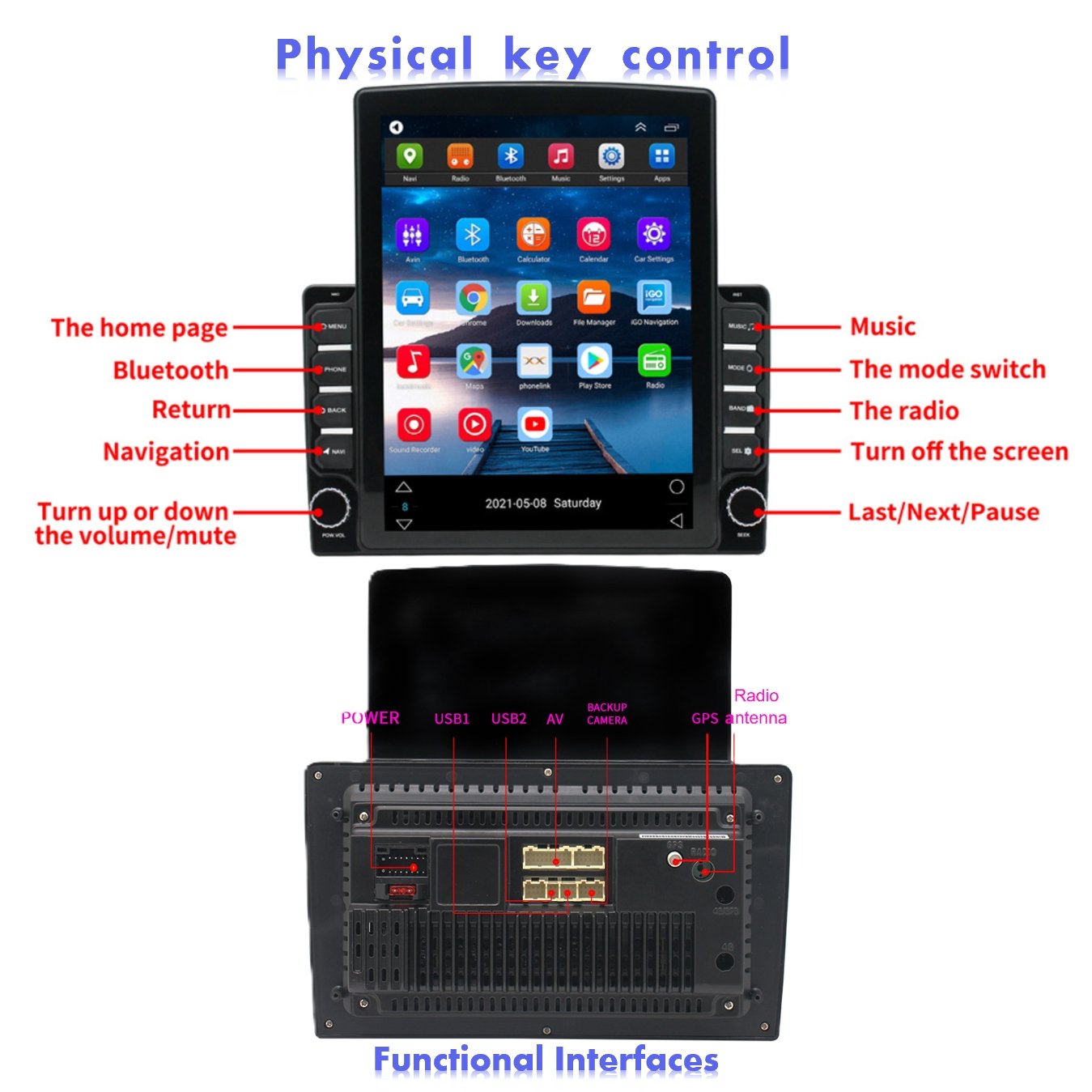 Zmecar 9.7 Inch Vertical Carplay Screen Android Car Dvd Player Autoradio 1+16GB BT FM WIFI GPS Navigation Car Stereo