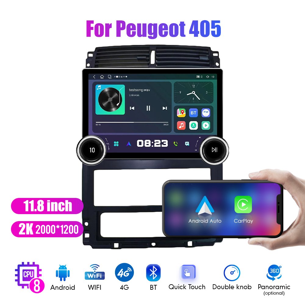 11.8Inch Car Radio For Peugeot 405 DIAMOND 2K QLED Screen 2Din Android Car Stereo Car DVD Player Carplay DSP