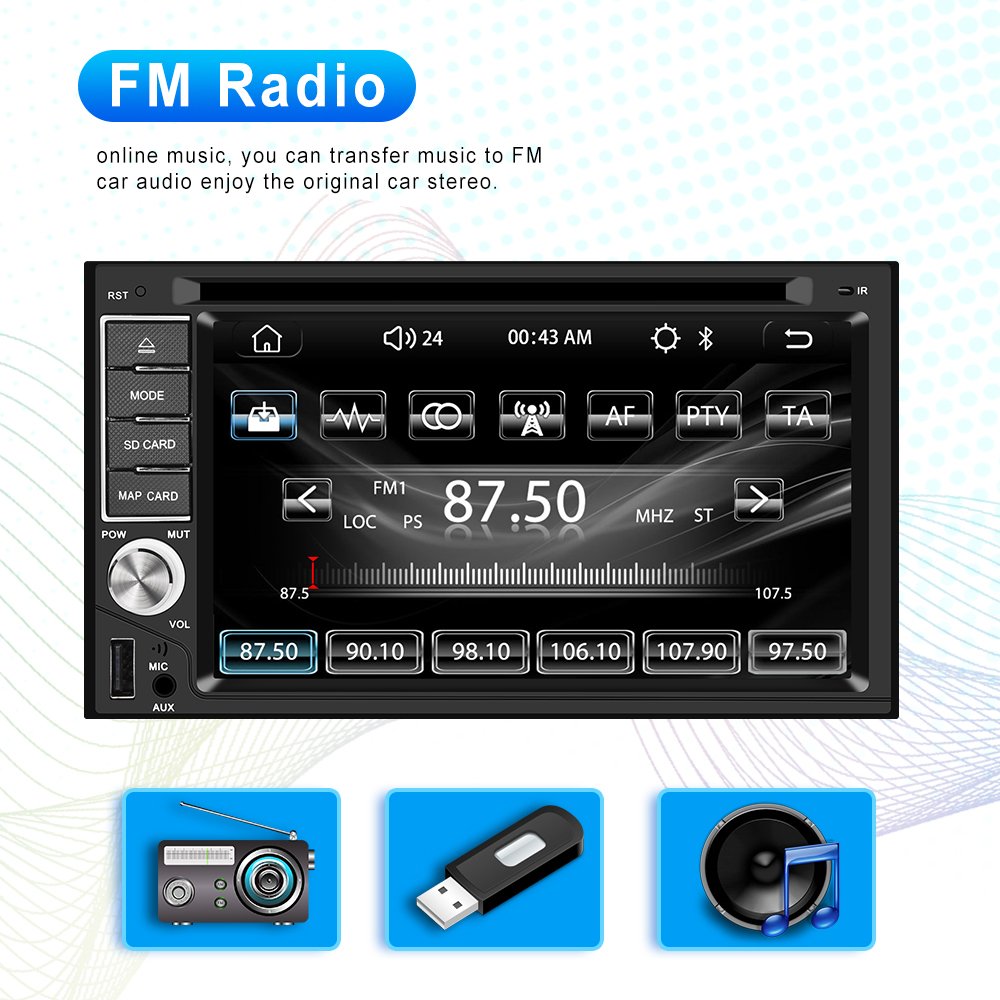 Podofo 6.2 Inch Car DVD Player Autoradio 2 DIN Carplay Android Auto GPS FM BT Touch Screen Car MP5 Player