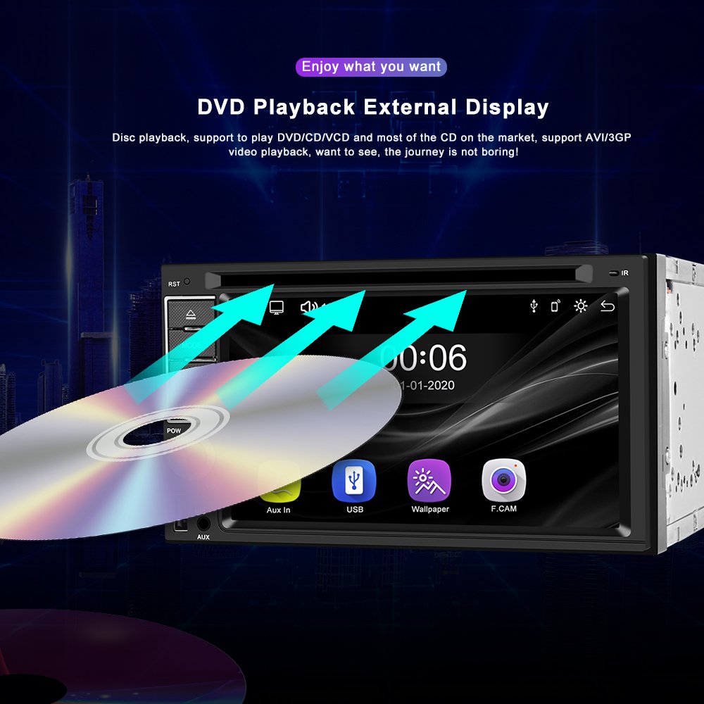 Podofo 6.2 Inch Car DVD Player Autoradio 2 DIN Carplay Android Auto GPS FM BT Touch Screen Car MP5 Player