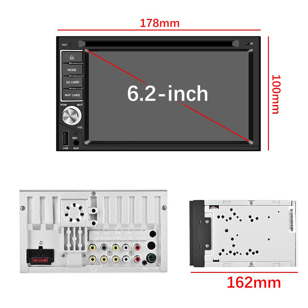 Podofo 6.2 Inch Car DVD Player Autoradio 2 DIN Carplay Android Auto GPS FM BT Touch Screen Car MP5 Player