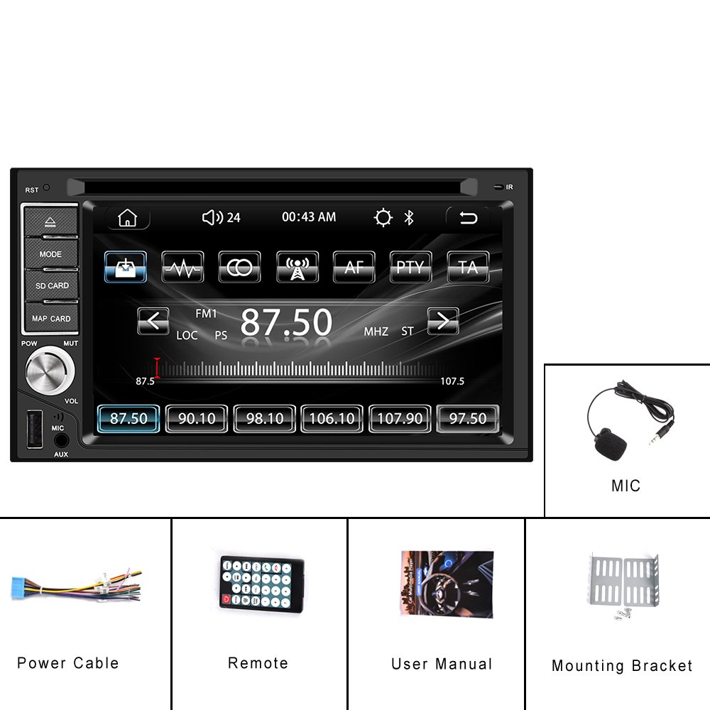 Podofo 6.2 Inch Car DVD Player Autoradio 2 DIN Carplay Android Auto GPS FM BT Touch Screen Car MP5 Player