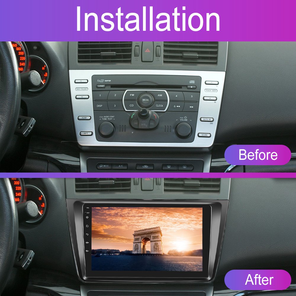 Podofo 9'' Android Car Stereo Double Din 4+64G Wireless Carplay Android Auto For Mazda 6 Rui wing 2007-2012 IPS DSP GPS RDS WIFI