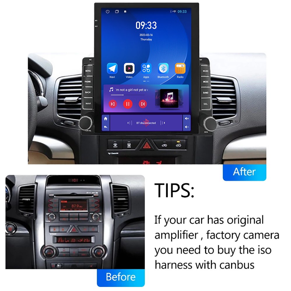 9.7 Inch Tesla Vertical Screen Android Car Radio for KIA Sorento 2009-2012 GPS Navigation Multimedia System Has Wireless Carplay