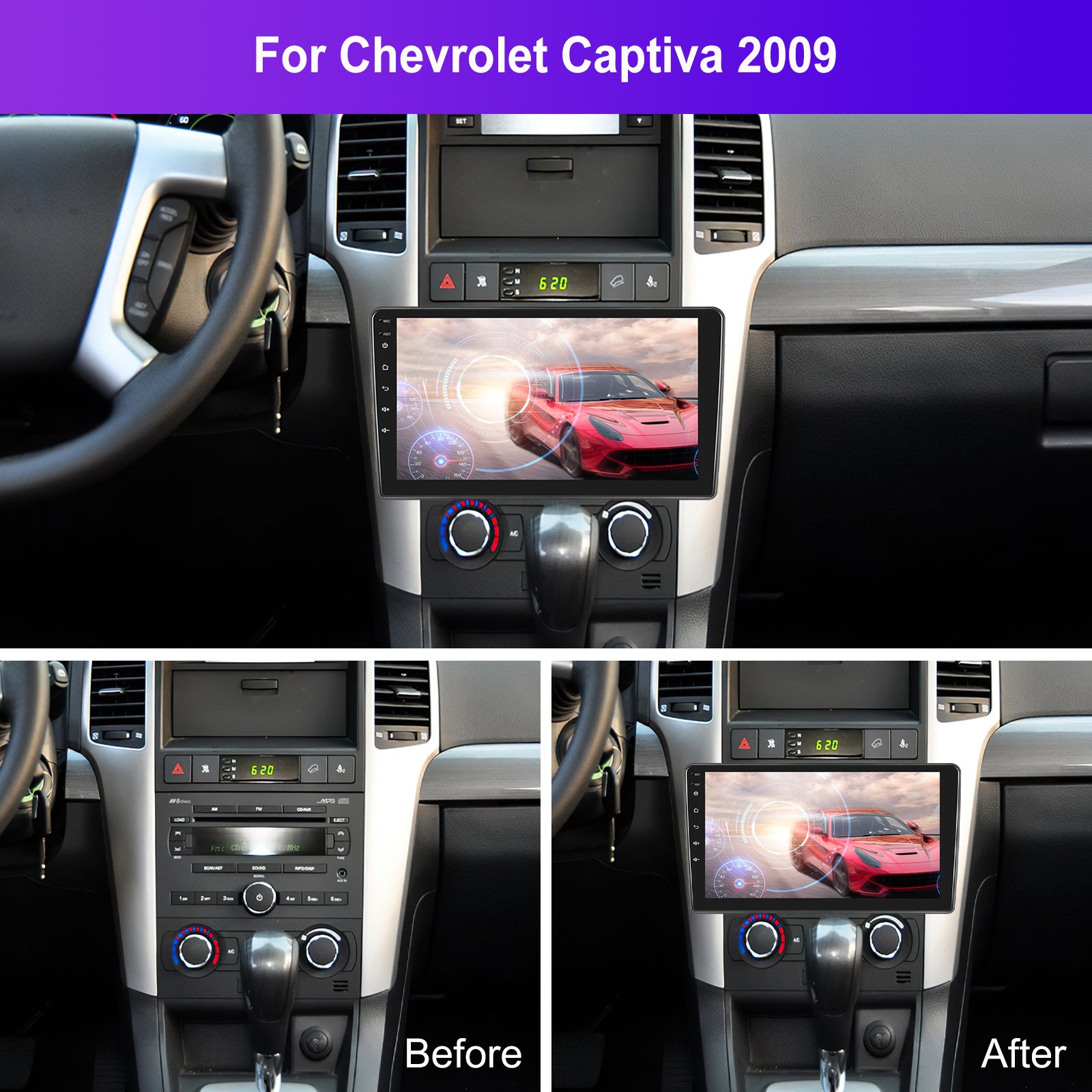 Podofo 9" Android Car Stereo Radio Wireless Carplay Android Auto For Chevrolet Captiva 2009 GPS Wifi Hifi Audio FM RDS Wholesale