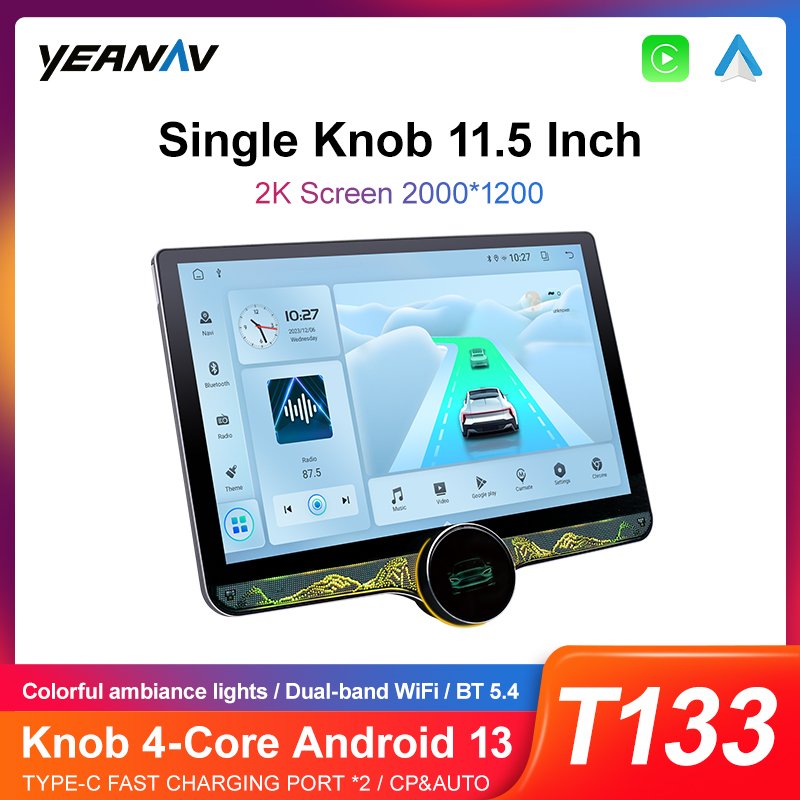 Yeanav New Arrival 2000*1200 Single Knob Android 14 2K Screen 4+64GB IPS Car Video 11.5 Inch GPS CarPlay Auto Car Dvd Player