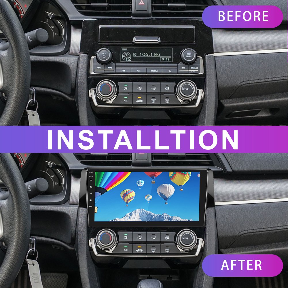 Podofo 9 Inch Double Din Android Car Radio Carplay Android Auto GPS RDS HIFI Support AHD Cam For Honda Civic 2016