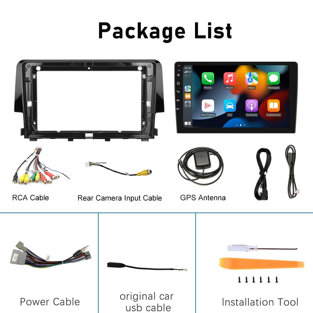 Podofo 9 Inch Double Din Android Car Radio Carplay Android Auto GPS RDS HIFI Support AHD Cam For Honda Civic 2016