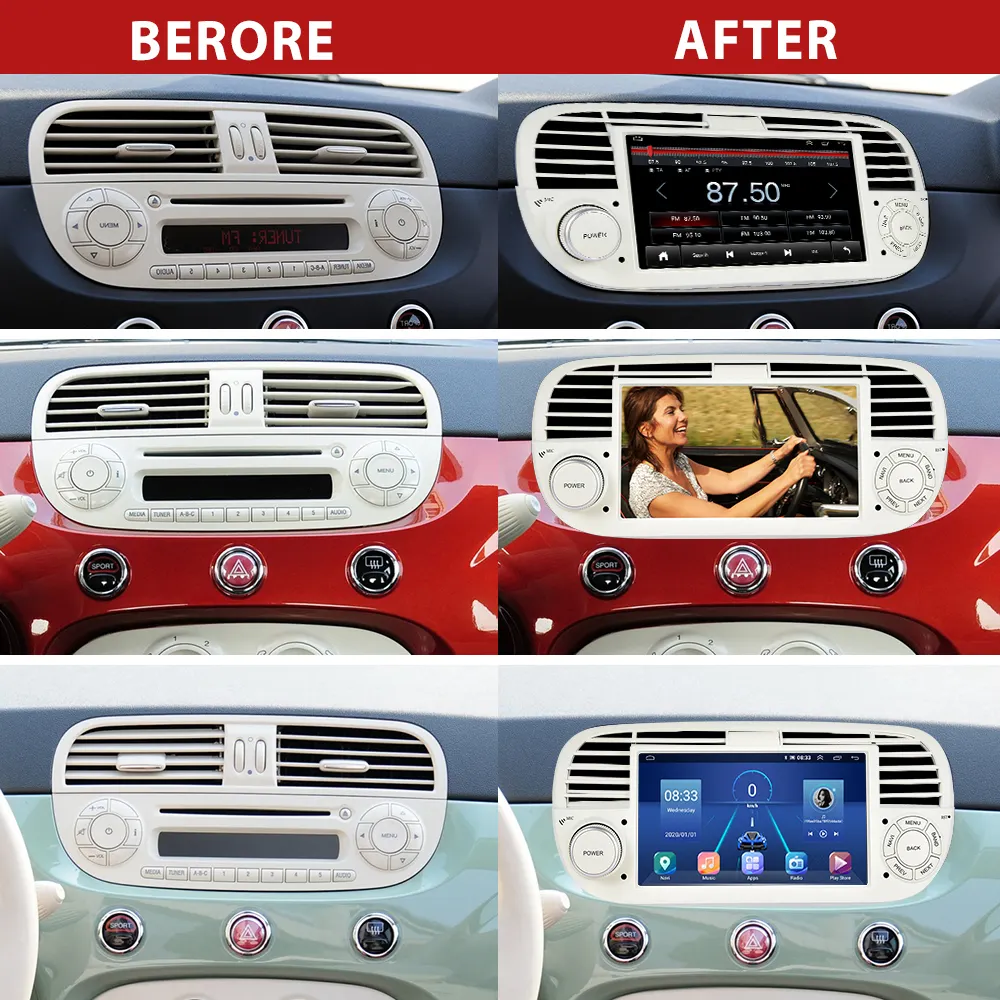 Android 7" Car DVD Player with AMOLED Screen Smart Touch Diamond Dual Din Car Stereo GPS and CarPlay for Fiat 500 2007-2015