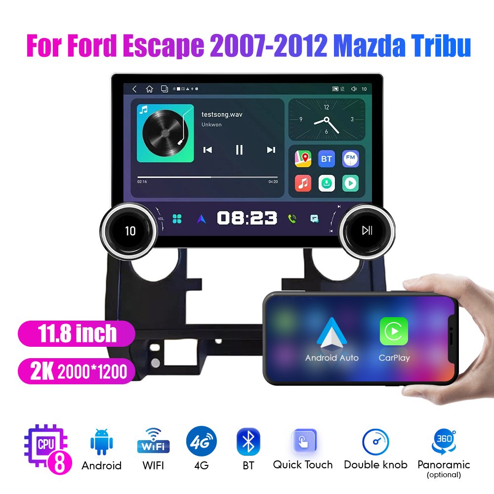 11.8Inch Car Radio For Ford Escape 2007-12 Mazda Tribu DIAMOND 2K QLED Screen 2Din Android Car Stereo Car DVD Player Carplay DSP