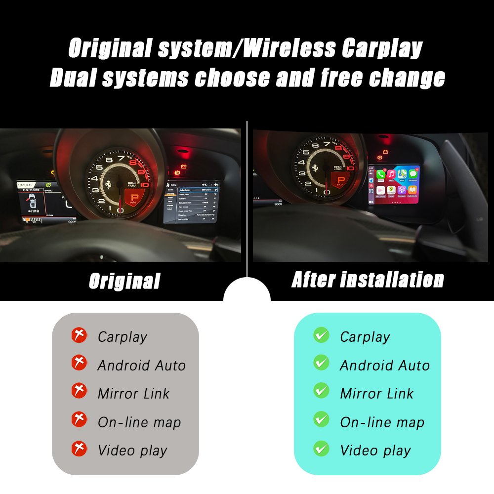 CZT-AUTO Wireless CarPlay Interface For Ferrari F12 F8 488 812 Car DVD Player Mirror Link Radio Navigation Android Auto Kits