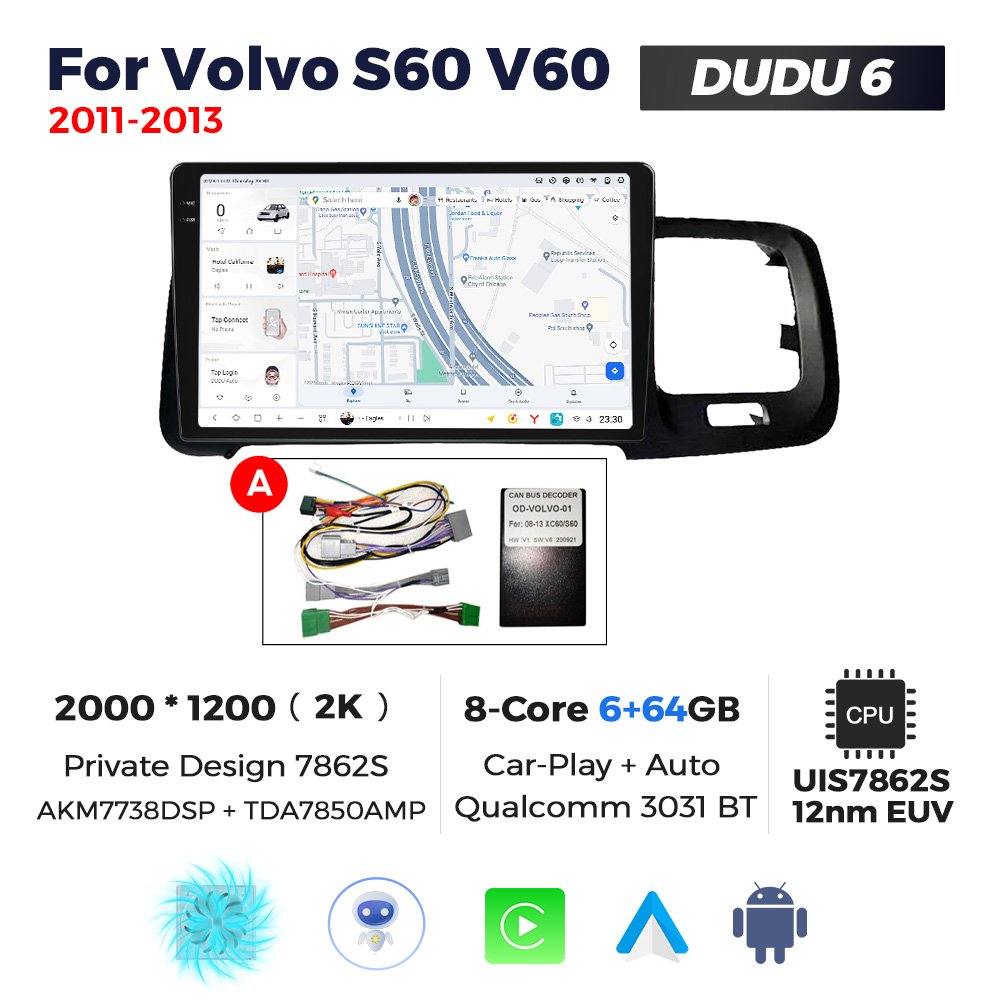MEKEDE DUDU7 car radio Android 8core 2k touch screen gps navigation For Volvo S60 V60 2011-2020 360 camera TPMS SWC
