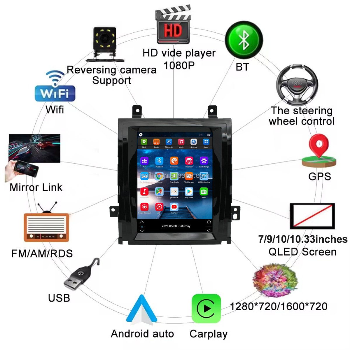 Factory Price 10.4 inch Android 11 Car Stereo Radio Video Car DVD Player for Cadillac Escalade 2007-2012