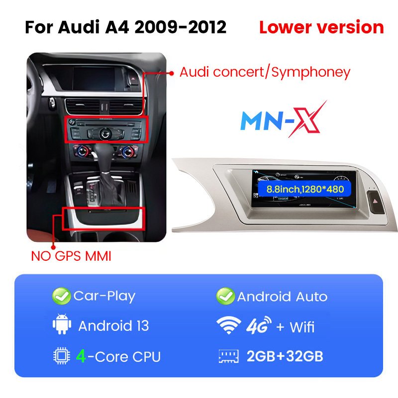 MEKEDE MNX android car radio screen dvd player support dvr dsp wifi 4g DAB OBD for 8.8inch Audi A4 2009-2016 8.8inch