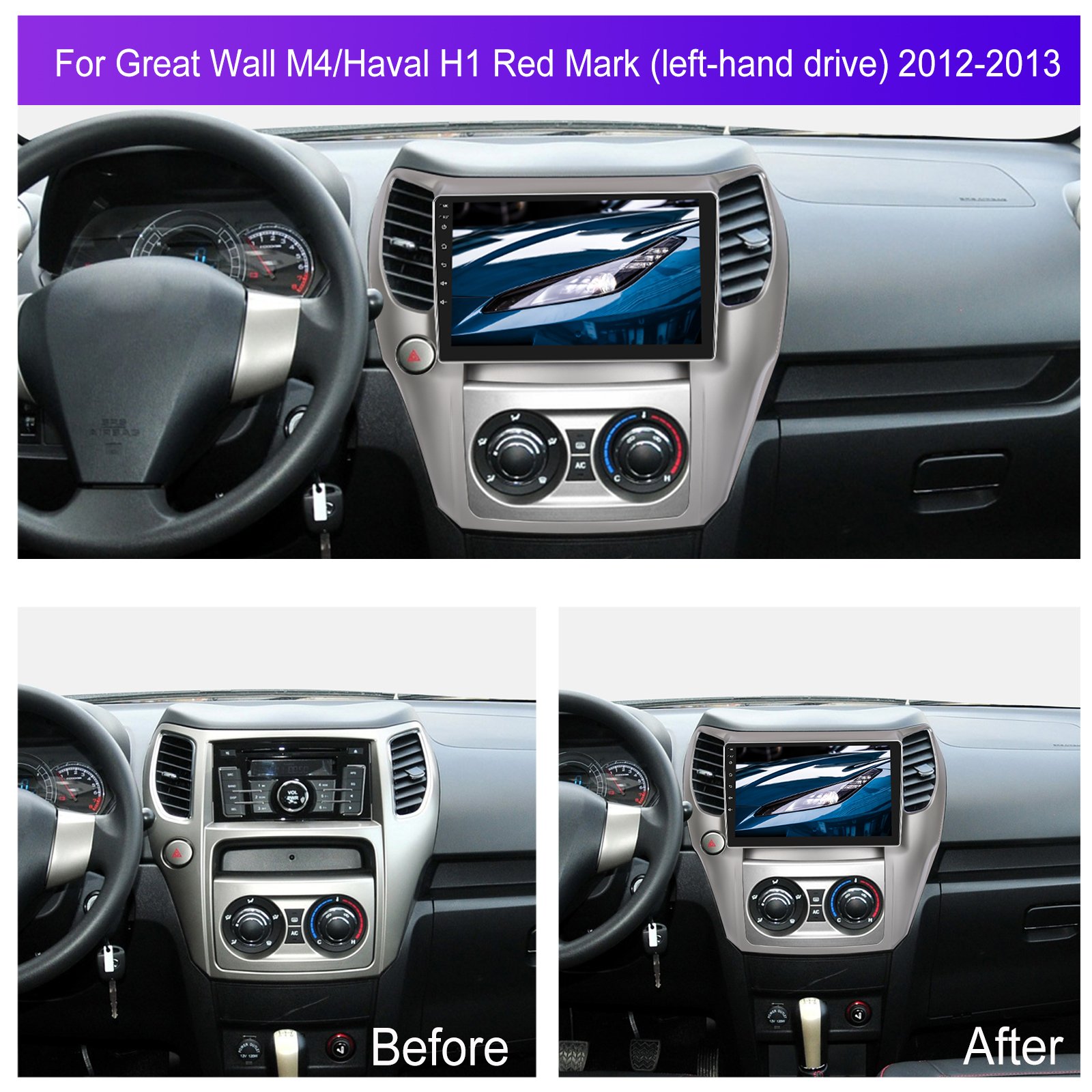 Podofo Double Din 10'' Android Car Radio Carplay Android Auto For Great Wall M4/Haval H1 Red Mark 2012-2013 RDS HIFI in EU/US/RU