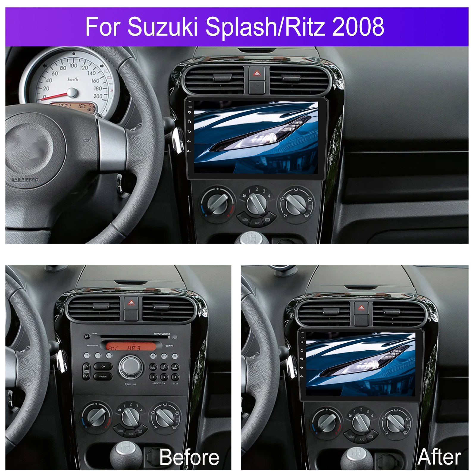 Podofo 9'' 2 din Android Car Radio For SUZUKI Splash/RITZ 2008 Stereo Autoradio Manufacturer Carplay Android Auto Wifi HIFI BT