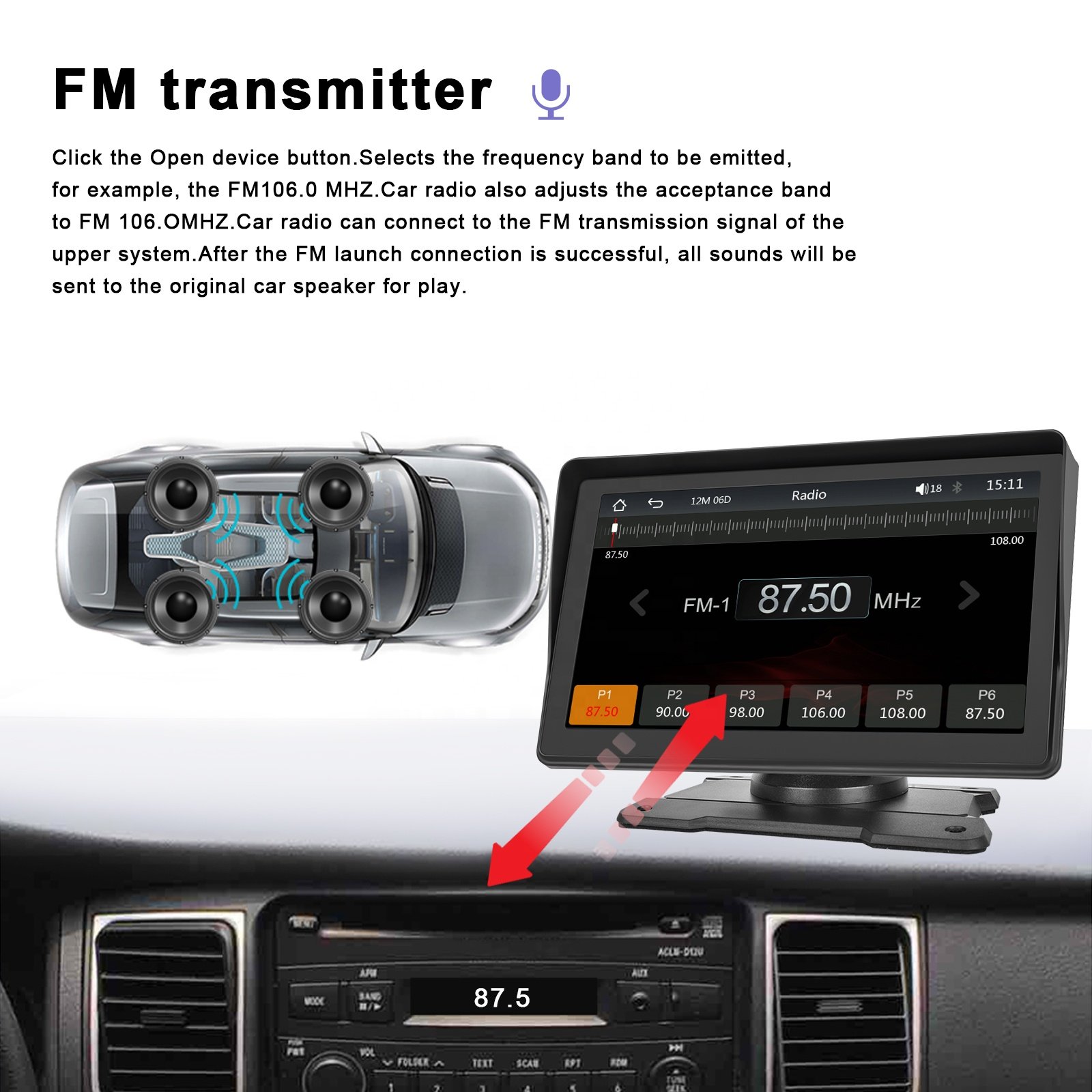 Podofo 7 Inch Touch Screen Portable Car MP5 Player Wireless Carplay Android Auto FM BT TF/USB/AUX Car Stereo Voice Control